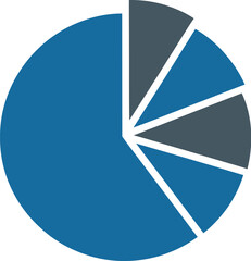 Blue and gray pie chart illustrating data distribution and analysis for business or finance.