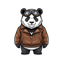 Cool panda pilot ready for adventure, wearing goggles and leather jacket