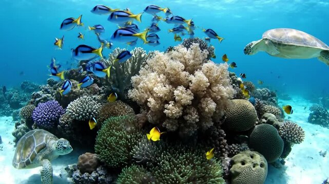 Coral Structure Elegance: Emphasize the complex, organic structures of various coral species, showcasing their unique shapes, textures, and vibrant contribution to the ocean floor.