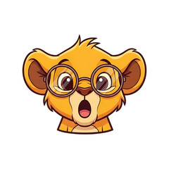 Surprised lion cub with glasses, perfect for children's book designs