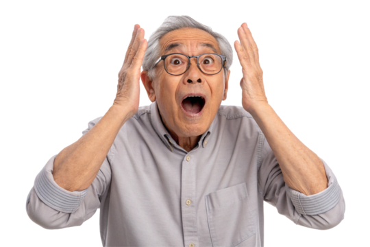 Shocked elderly man. Shock. Astonishment. Fraud. Regret.