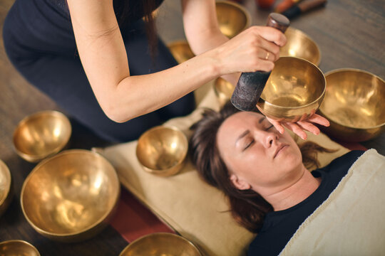 Serene singing bowl healing session