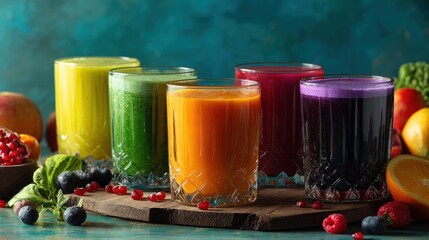 Colorful and Healthy Fruit and Vegetable Juices on Display.