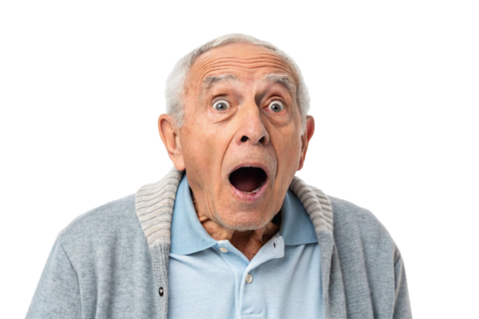 Shocked elderly man. Shock. Astonishment. Fraud. Regret.