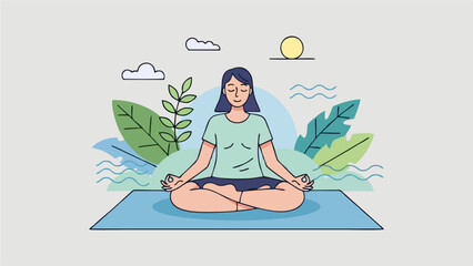 Meditating Woman Yoga Mindfulness and Well being Illustration