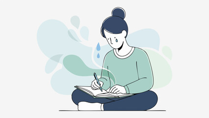 Creative Woman Writing in Journal Illustration Concept