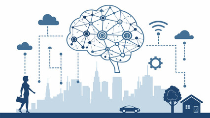 Smart city network concept with AI brain connecting people, data, and technology for future solutions