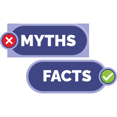 Blue Rectangular Buttons With White Text Declaring MYTHS And FACTS With A Red Cross And Green Check Mark Icons On A Transparent Background