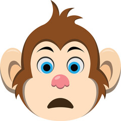 Cartoon Monkey Face With Wide Eyes And Open Mouth Expressing Surprise And Shock Against A Transparent Background