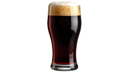 Stout Dark brew with dense, foamy head in tall, curving glass