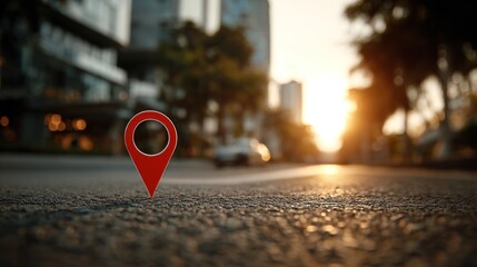 Location Pin on City Street at Sunset - Navigation and Urban Exploration.