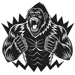 Naklejka premium Aggressive roaring gorilla illustration with clenched fists power
