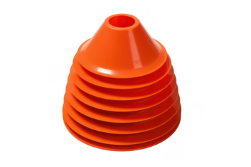 Stack of bright orange traffic cones isolated on a transparent background