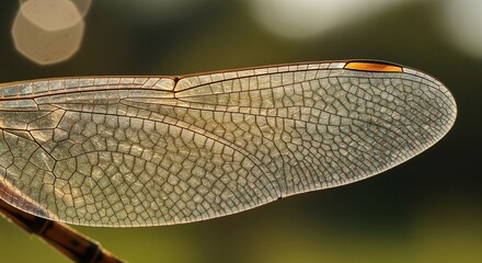 Macro side-angle capturing detailed insect wing textures and soft bokeh