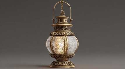 A detailed image of a vintage lantern on display. The lantern has an ornate design and emits a warm glow.