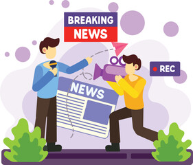 Obraz premium breaking news reporter illustration