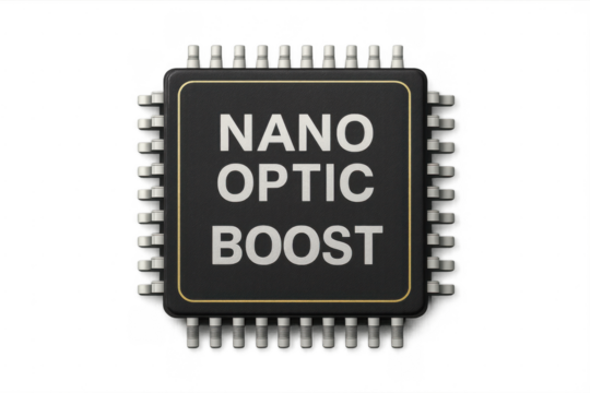 Nano optic boost microchip processor on transparent background