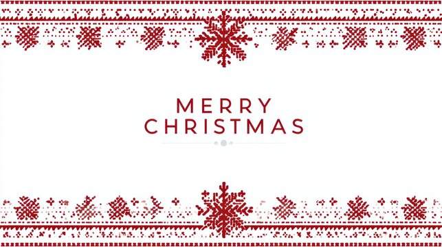 Merry Christmas greeting card with red snowflake and decorative border on white background