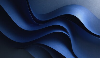 Elegant abstract composition featuring flowing, layered ribbons in various shades of blue, creating depth