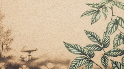 Nature‑Inspired Green Friday concept. Muted background with leaves and a table in a serene setting.