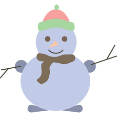 A whimsical cartoon snowman wearing a pink and green hat brown scarf and mittens on a transparent background with a cheerful expression and twig arms representing winter fun and holiday spirit