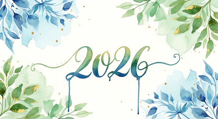 Hand-painted watercolor effects with floral and leafy patterns highlighting 2026