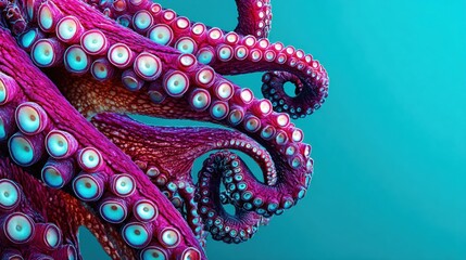 Obraz premium Neon-purple Octopus Tentacles Swirling in Vibrant Turquoise Water Create a Striking Underwater Scene