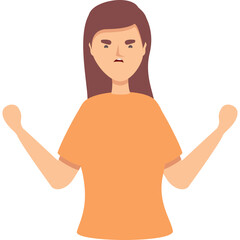 Angry Woman Standing with Fists Raised and Orange T Shirt Isolated on Transparent Background Showing Frustration and Aggression