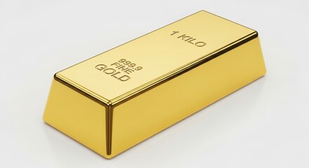 Shiny 1 kilo fine gold bar for wealth investment isolated on white background