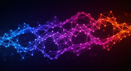 Dynamic digital mesh structure shows vibrant gradient illumination against a dark background