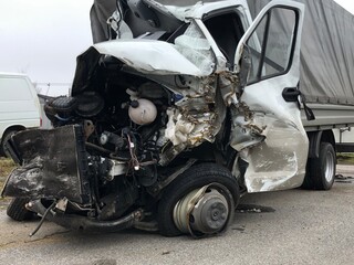 disaster on the road truck after a head-on car accident