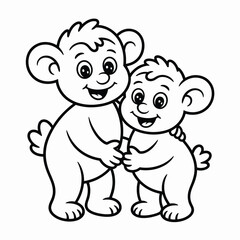 Two cute cartoon bears hugging each other affectionately, isolated illustration isolated on white background, Vector, illustration