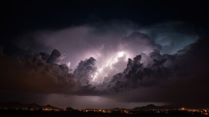 Rainy season storm cloud with lightning.
