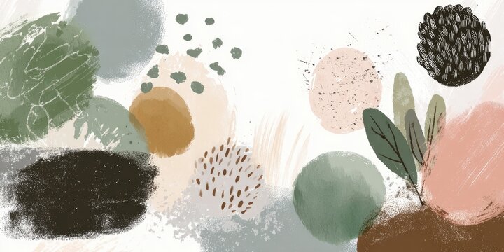 Abstract digital art with organic shapes and textures, in muted tones on white - Powered by Adobe