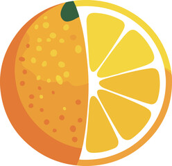Illustration of a halved orange and lemon side by side