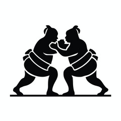 Two sumo wrestlers in silhouette facing off, preparing for a traditional japanese combat match. isolated on white background, Vector, illustration