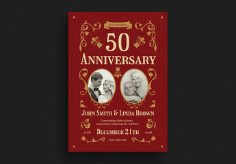 Red Elegant Wedding Anniversary Invitation