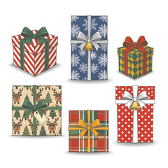 Festive Christmas spirit unfolds with these beautifully wrapped presents, ribbons and bows, perfect for holiday joy and gift giving celebration