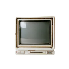 Vintage Computer Monitor with Small Screen and Off-White Frame on White Background