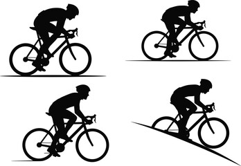 Cyclist silhouettes, uphill and downhill riding