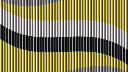A striking abstract background featuring yellow black and white vertical stripes in a wavy pattern