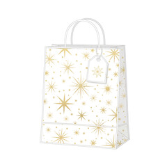 Elegant gift bag with sparkling gold stars, perfect for holiday giving, festive occasions, or special celebrations, adding a touch of glamour and sophistication