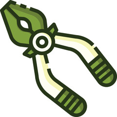 Green Pliers Tool With White Handles Isolated On Transparent Background For Clipping And Gripping Tasks