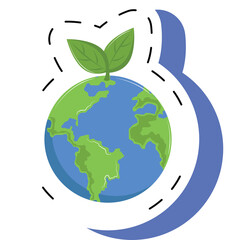 Green Planet Earth Icon with Sprouting Leaves and Blue Arc Symbolizing Growth and Sustainability in Natural Lighting