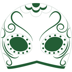 Green Sugar Skull Design With Intricate Swirls And Dots On A White Background A Festive And Artistic Representation