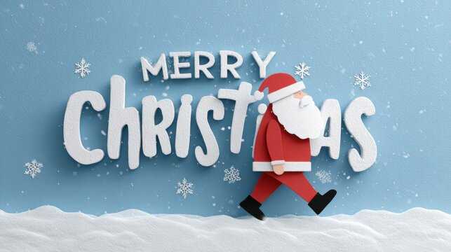 Merry Christmas greeting with Santa Claus walking in the snow - Powered by Adobe
