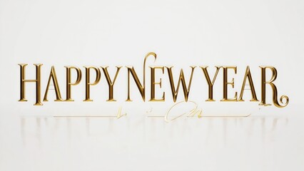  &ldquo;Happy New Year&rdquo; in elegant gold text on a plain white background, 