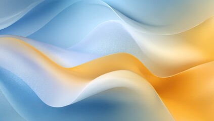 Abstract flowing layers in gradient colors of blue, white, and golden yellow