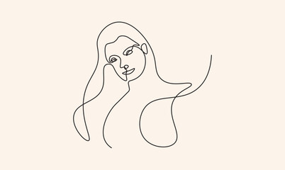 Elegant Woman Face One Line Drawing Illustration Minimalist Continuous Line Drawing