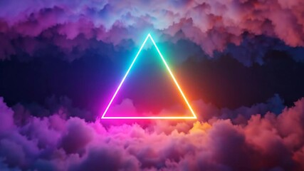 Neon triangle with colorful clouds abstract glowing geometric shape in a dreamy surreal atmosphere perfect for backgrounds and wallpapers 4K Video - Powered by Adobe